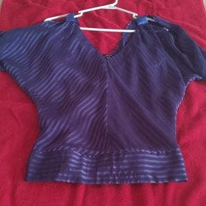 Royal blue silk off the shoulder w opening blouse